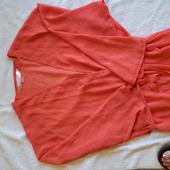 Victoria's Secret Sheer Coral Robe w/Elastic in back, ties, ONE SIZE EUC - Picture 2 of 4